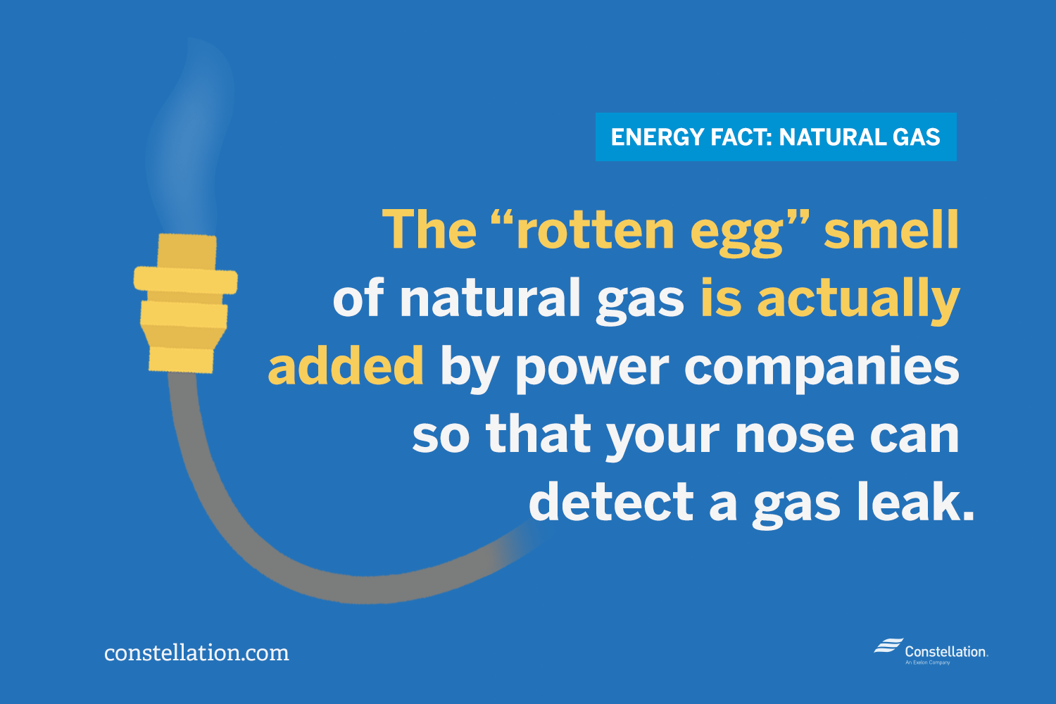 Energy Fact: Natural Gas The "rotten smell" is added to the natural gas so your nose can detect a gas leak