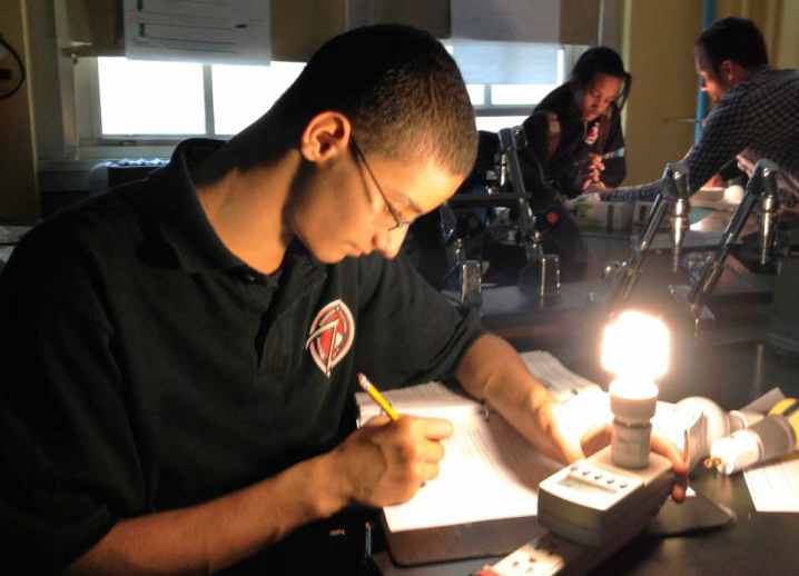 student studying ligth energy